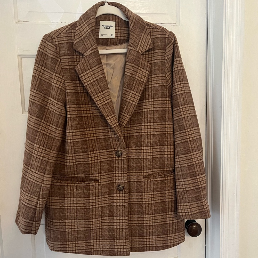 Abercrombie & Fitch Women's Brown Plaid Blazer Jacket